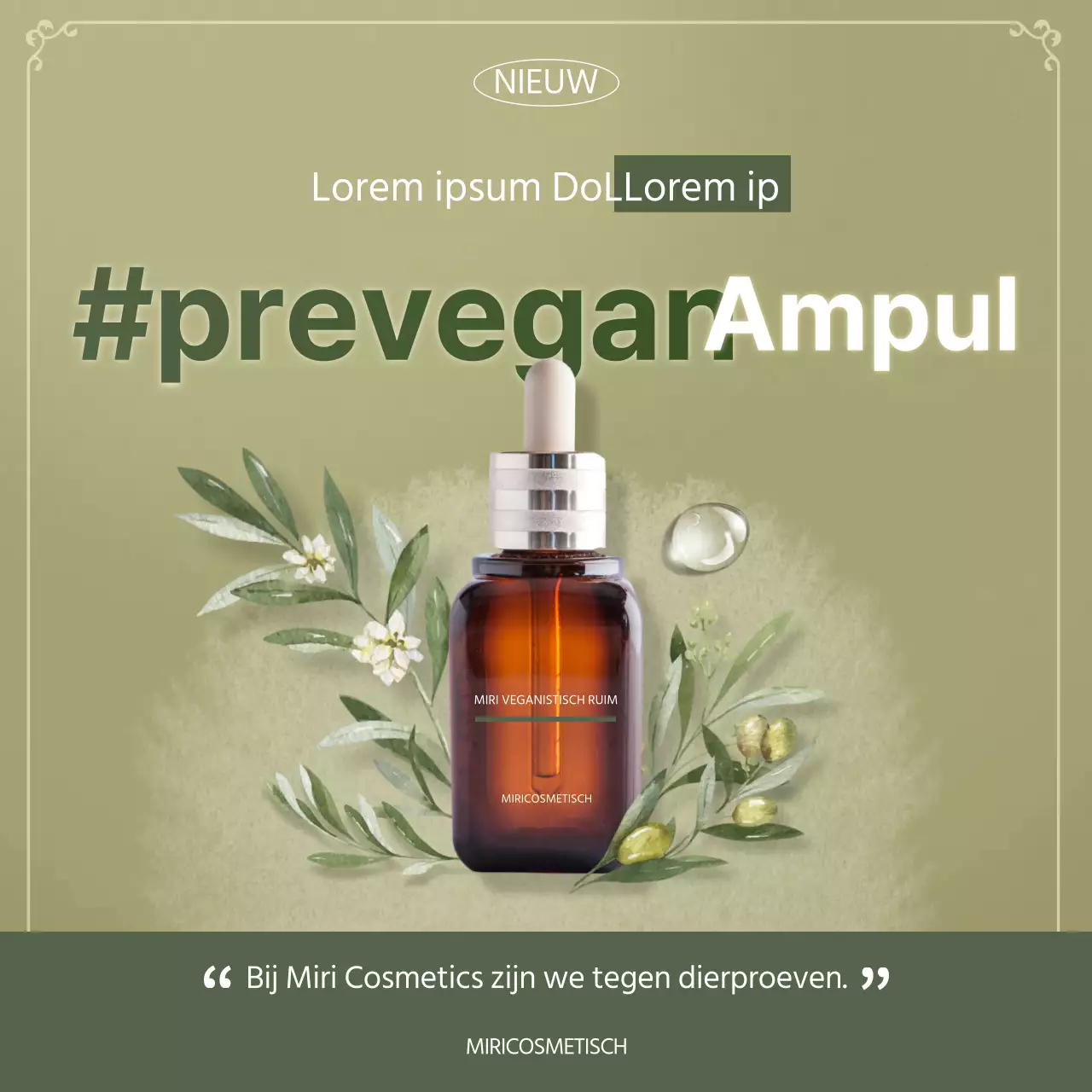 Groene veganistische ampul cosmetica-advertentie in Instagram-nieuwsfeed