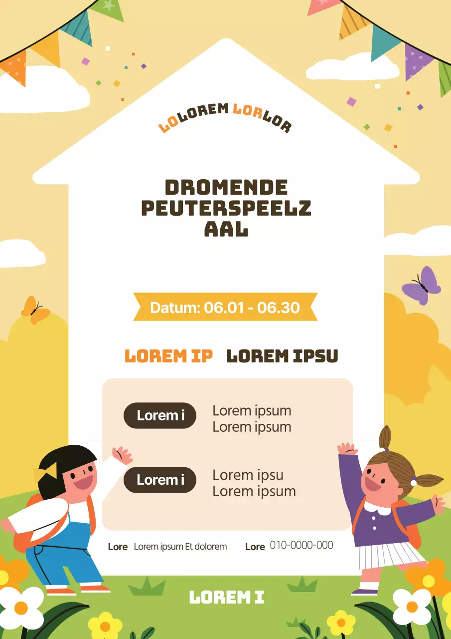 Gele illustratie schattige kleuterschool wervingspromotie