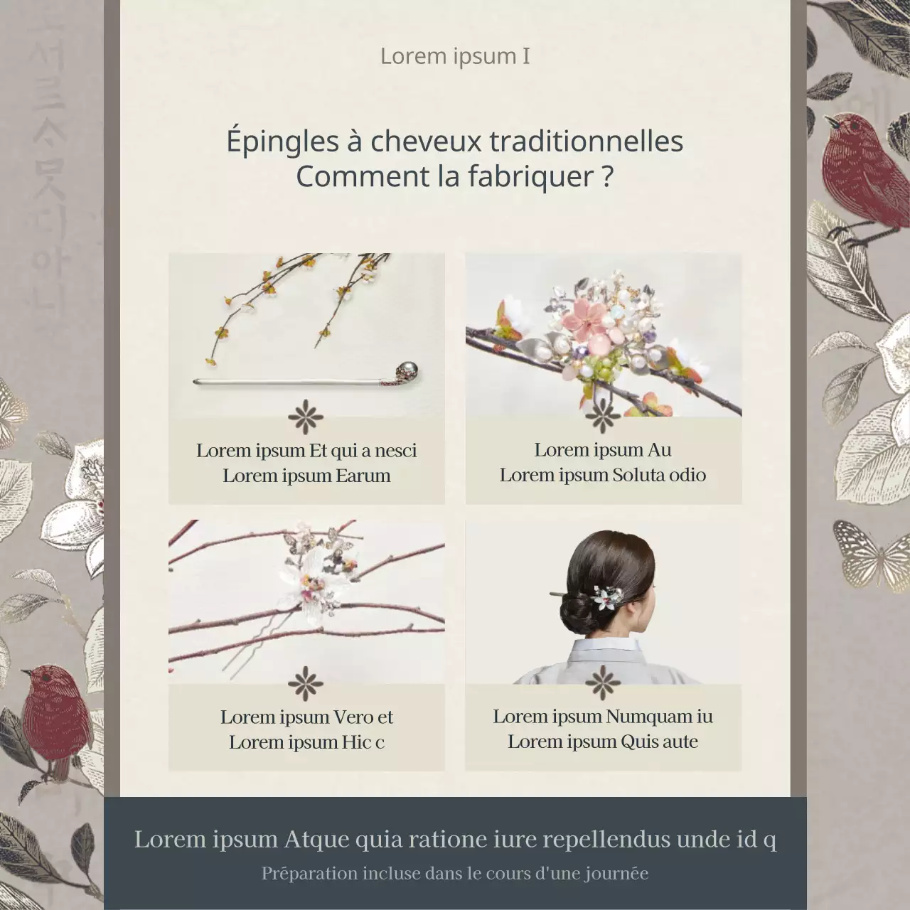 Cours d'une journée pour réaliser une coiffe traditionnelle du Nouvel An chinois en marron et bleu marine