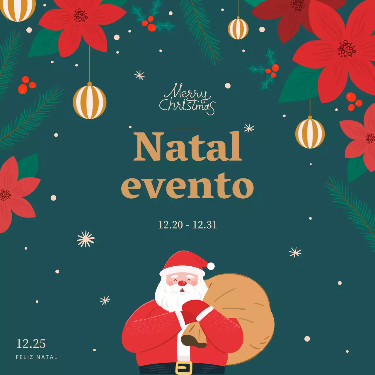 Faixa de evento de Natal com ilustração turquesa