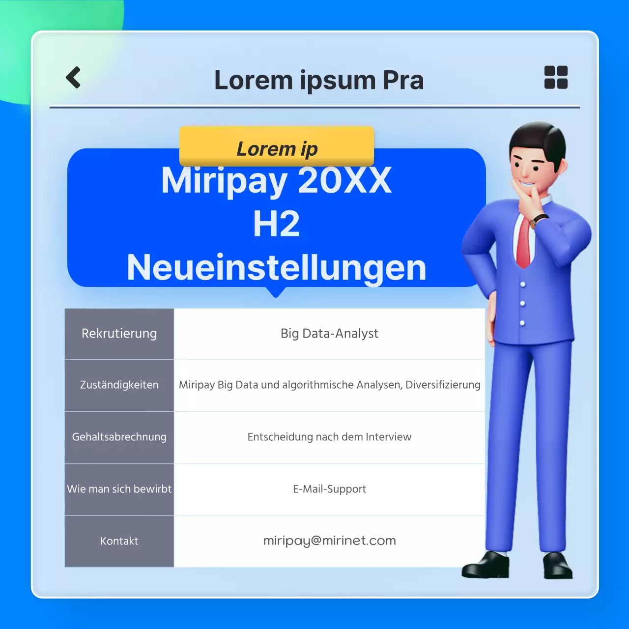 Empfohlene Jobliste für IT-Unternehmen mit blauem 3D-Glasmorphismus-App-Konzept