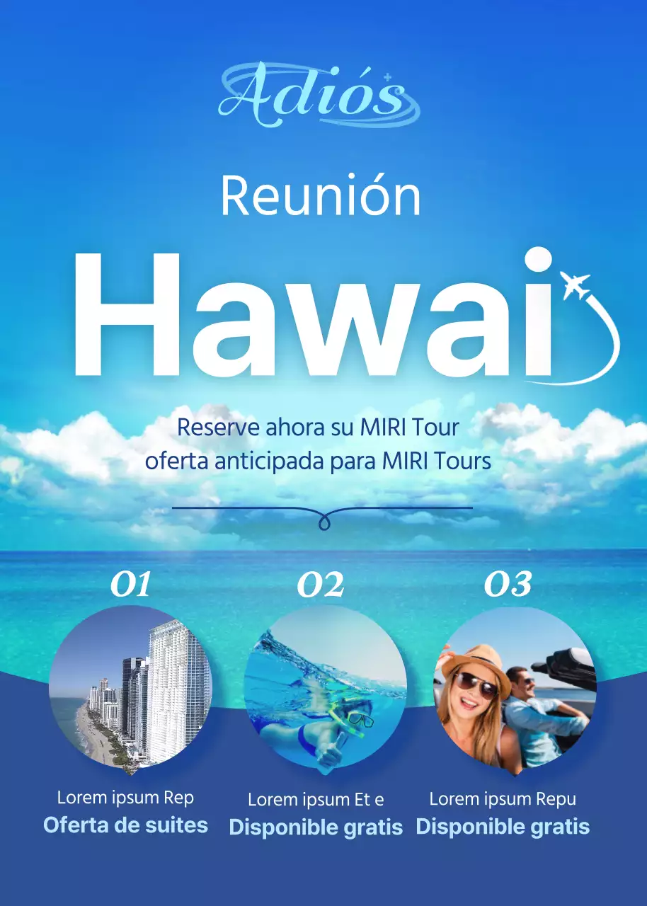 Evento benéfico de la gira por Hawai con un telón de fondo azul y soleado