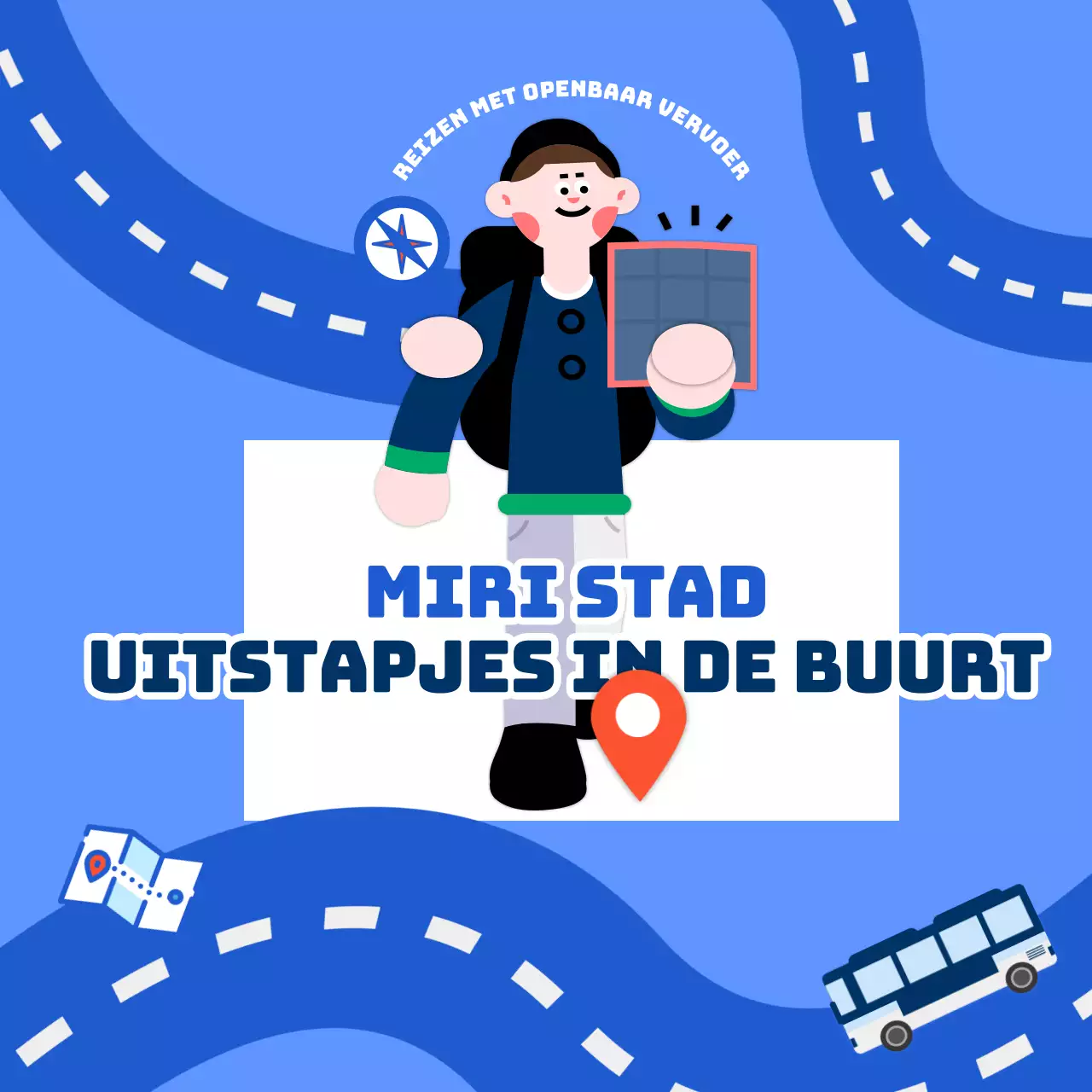 Een schattig buurtuitstapje met een blauw concept voor een reiskaart