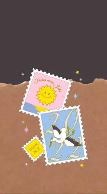 Niedliche Illustration Stil in rosa und hellblau braun Neujahr Stempel Collage für personalisierte Geschenke