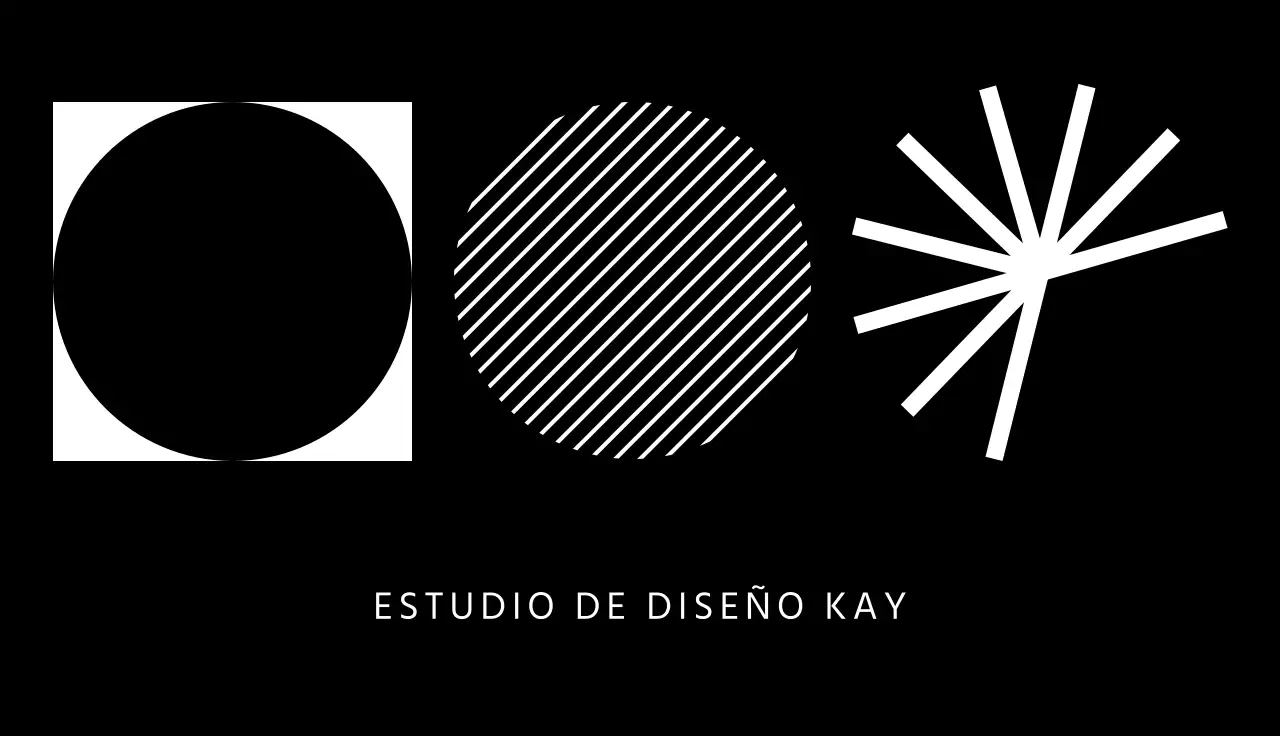 Tarjeta de visita de estudio de diseño con formas geométricas sobre fondo negro