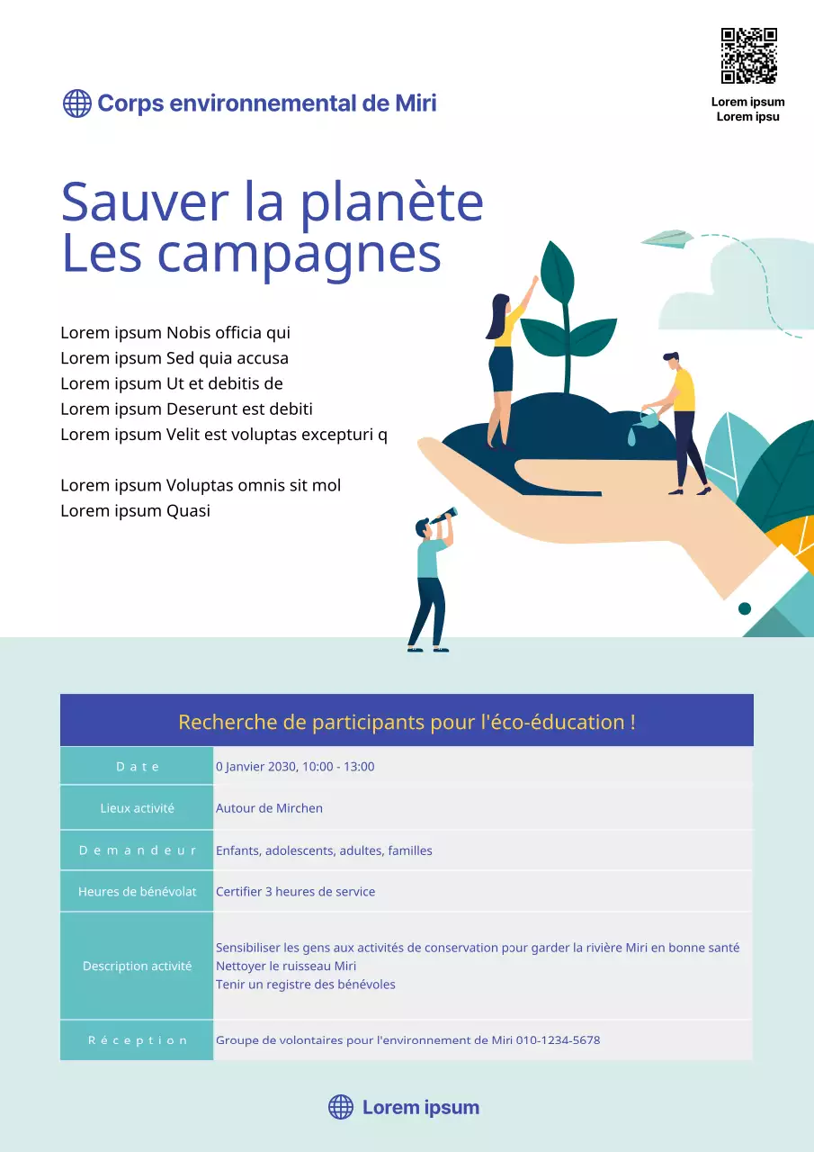 Campagne d'éducation écologique avec un concept d'illustration aux tons bleus apaisants.