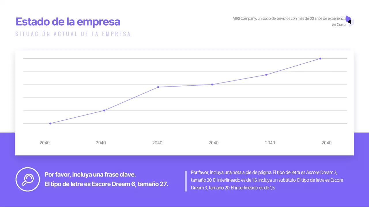 Gráfico lineal simple de la empresa en morado