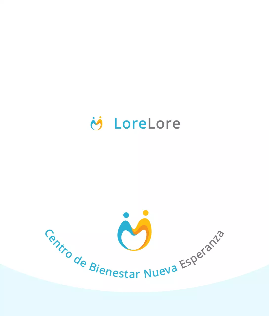 Logotipo de centro de bienestar de concepto sencillo en azul claro y naranja