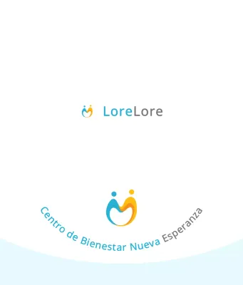 Logotipo de centro de bienestar de concepto sencillo en azul claro y naranja