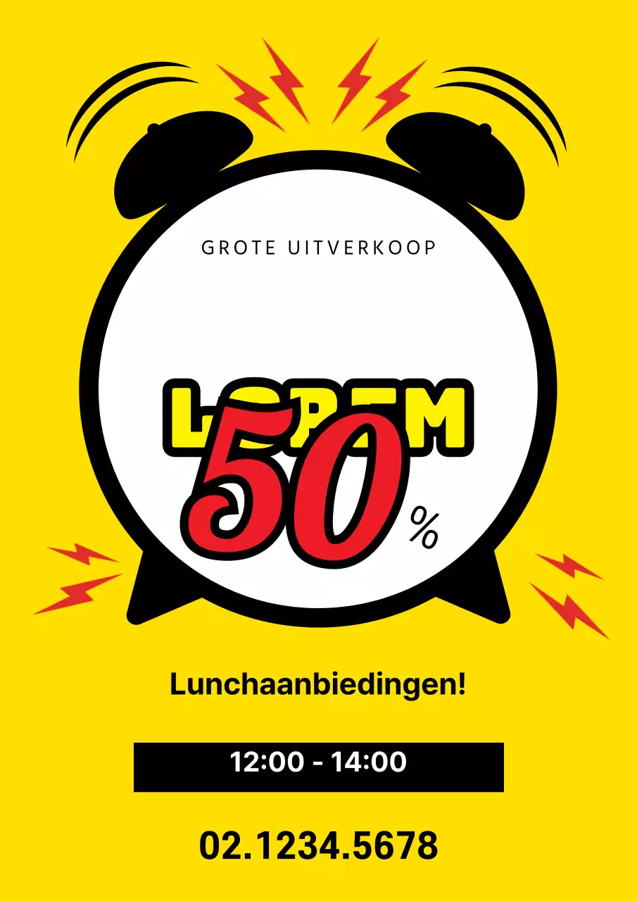Een eenvoudige gele flyer ter promotie van een evenement in de uitverkoop