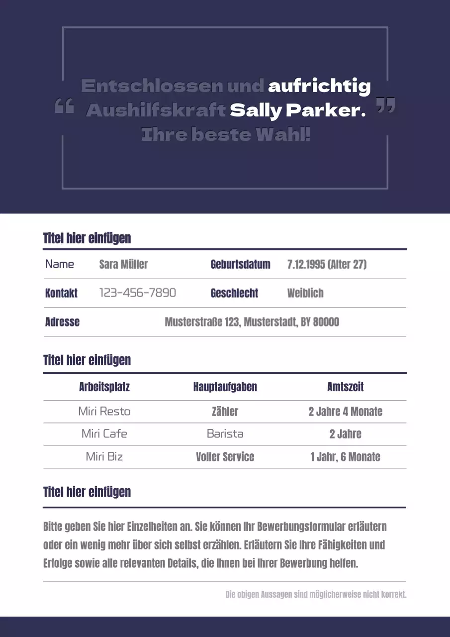 Marineblaues und weißes Typo-Konzept Teilzeitjob