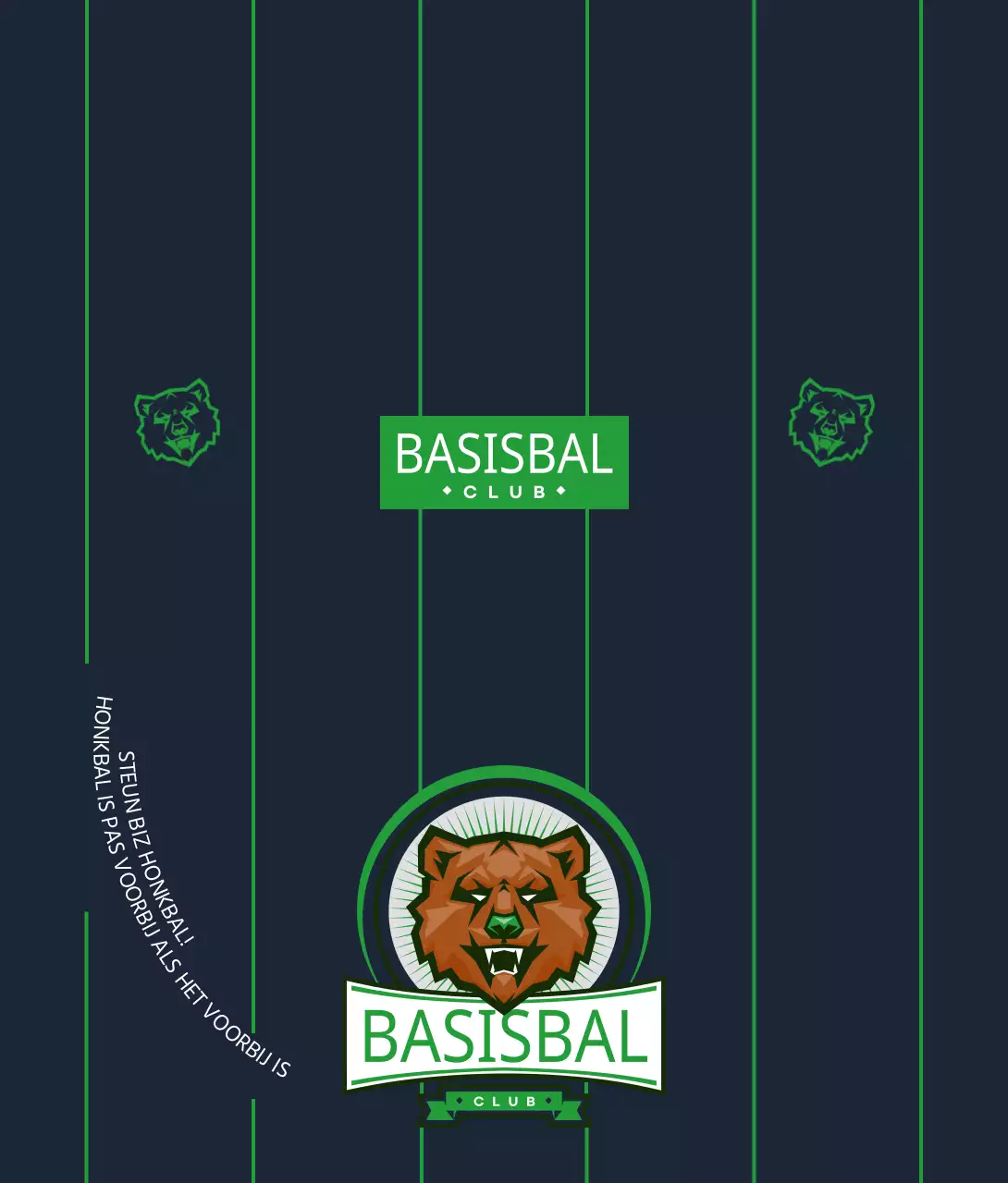 Voor het aanmoedigen van een honkbalteam in donker marineblauw en groen