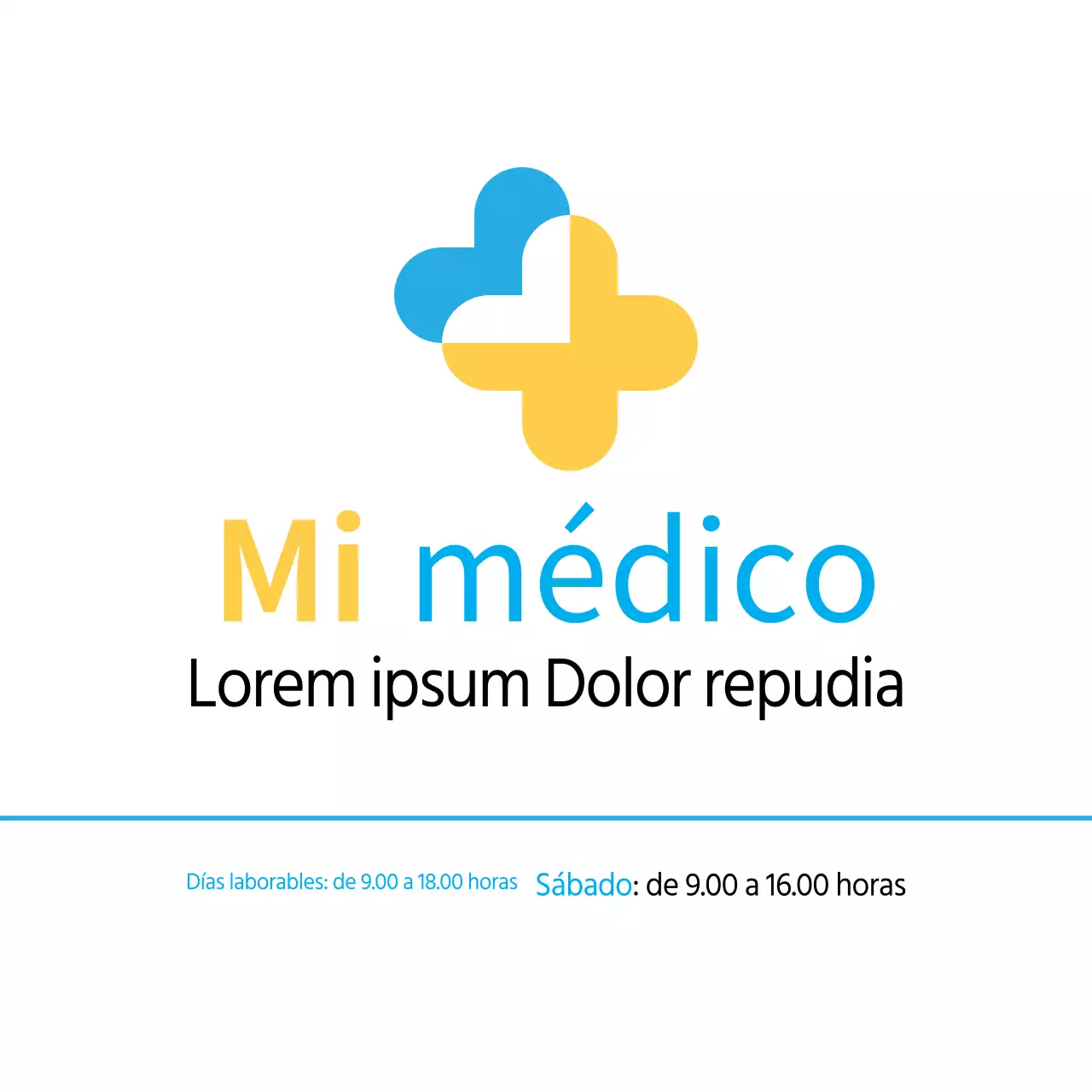 Una clínica de medicina interna azul y amarilla, de líneas limpias