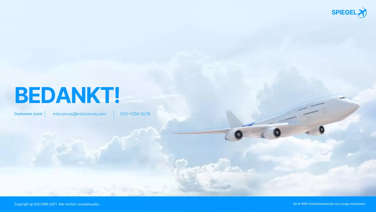 Luchtvaartmaatschappij reclame marketeer wedstrijd pitch in blauw