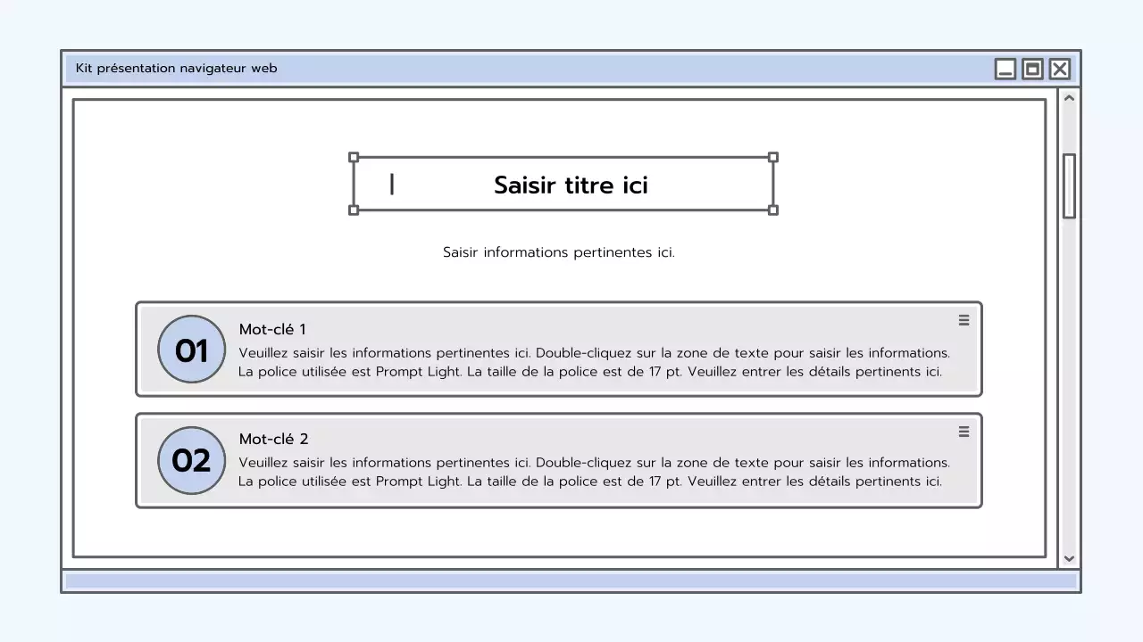 Kit de présentation avec un concept de navigateur bleu clair