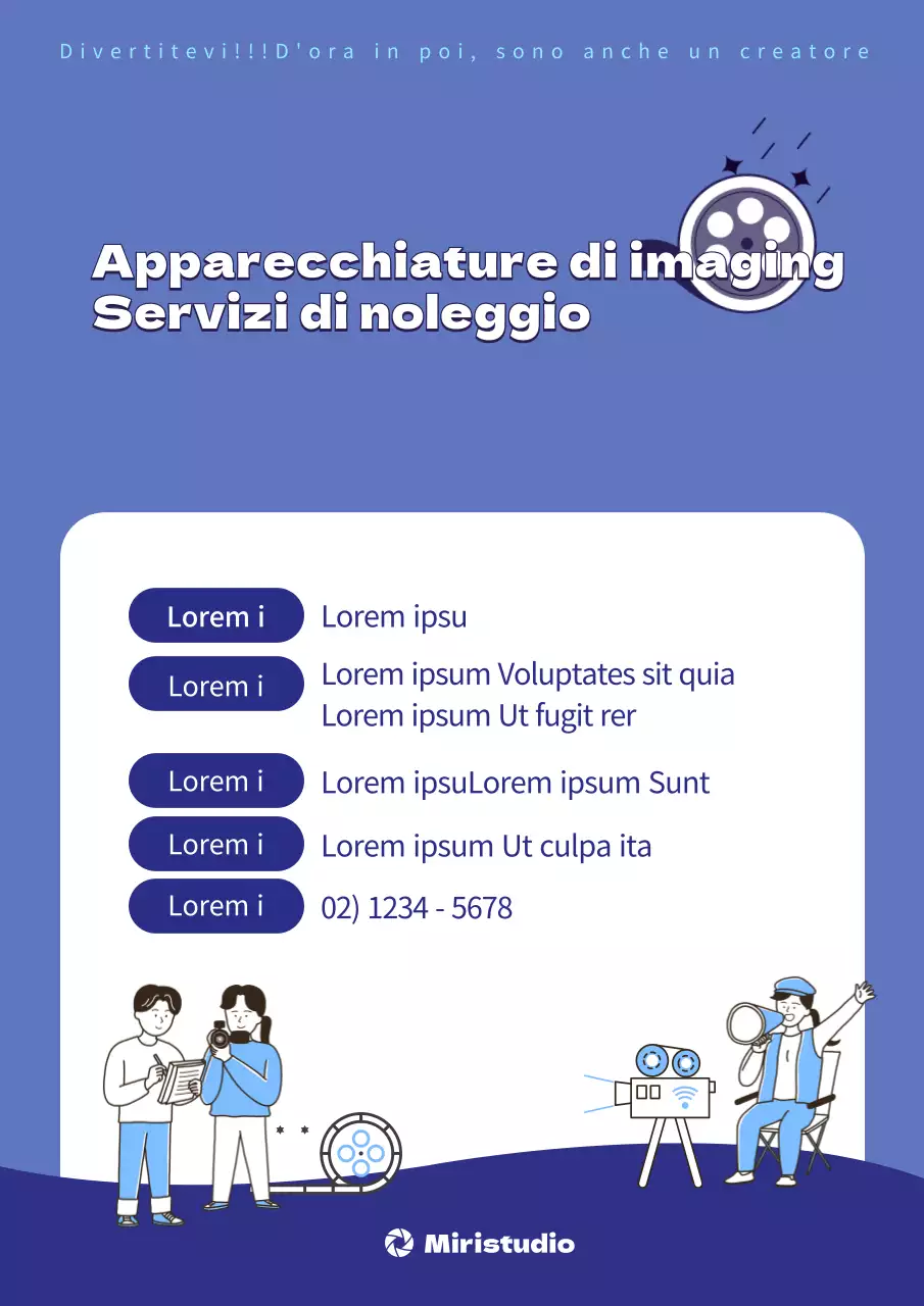 Servizio di noleggio di attrezzature video a indigo