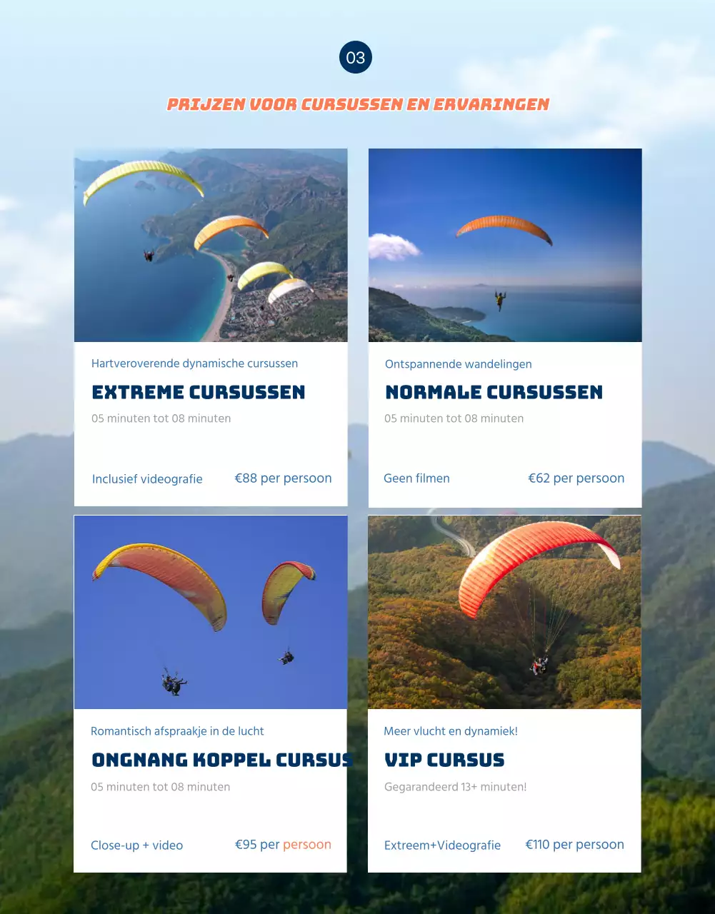 Detailpagina paragliding met oranje accenten in SkyConcept