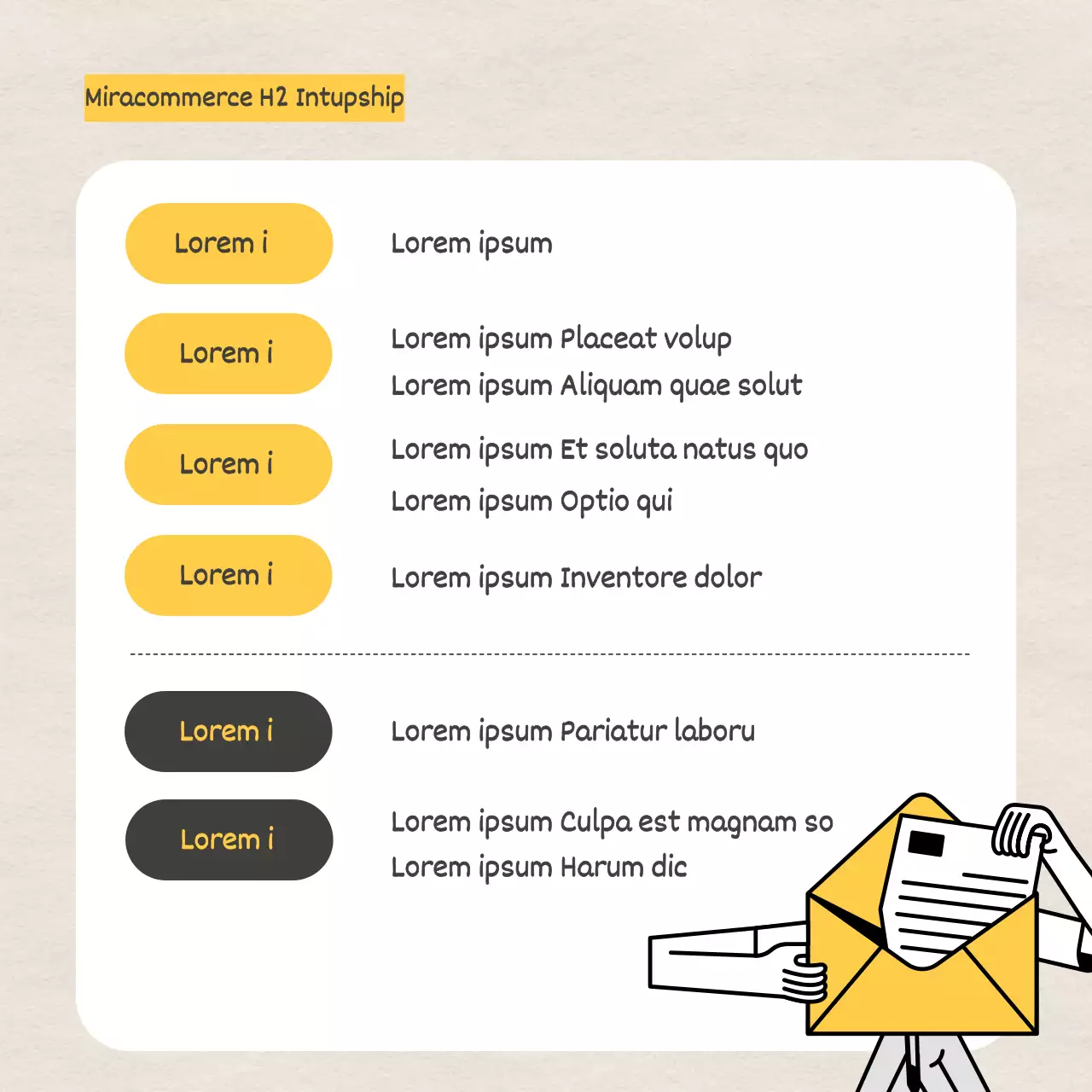 Annuncio di stage con sfondo in carta e illustrazione in giallo e nero