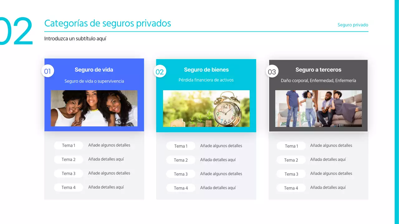 Una sencilla presentación de seguros en azul y azul claro