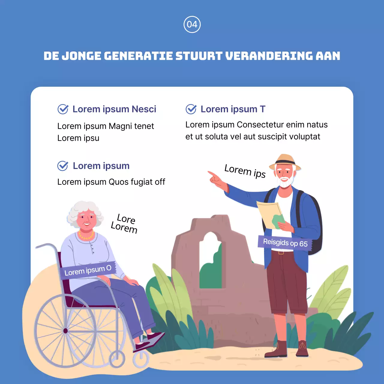 Een strak geïllustreerde kaart met een blauwe en lichtblauwe achtergrond om informatie over te brengen aan de jongere generatie.