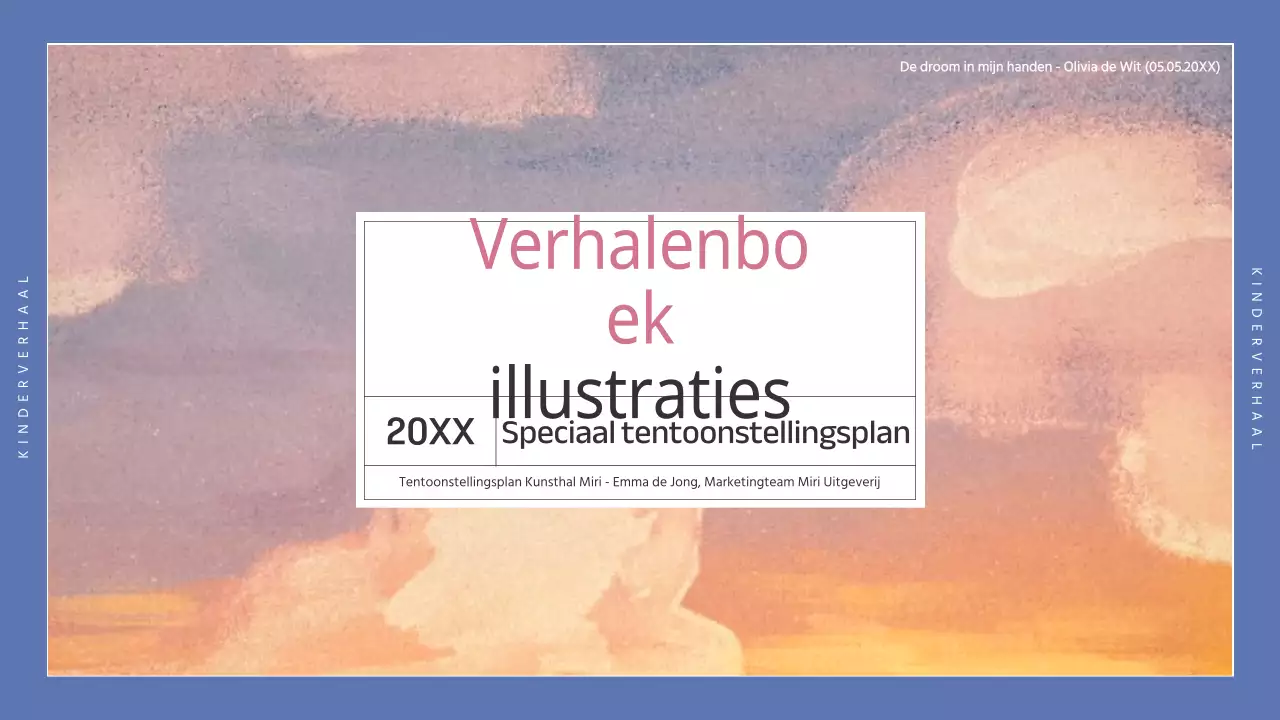 Zwart-blauwe eenvoudige tentoonstellingsbrochure van kinderboekenillustrator