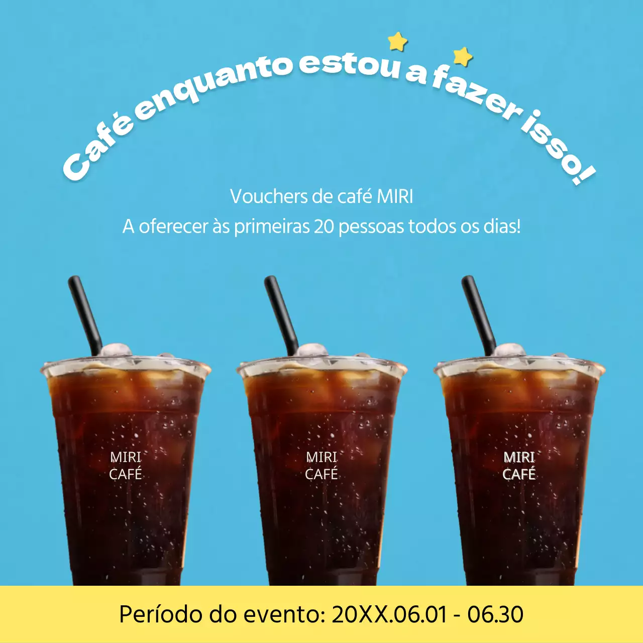 Promover um evento simples de revisão de café em azul claro
