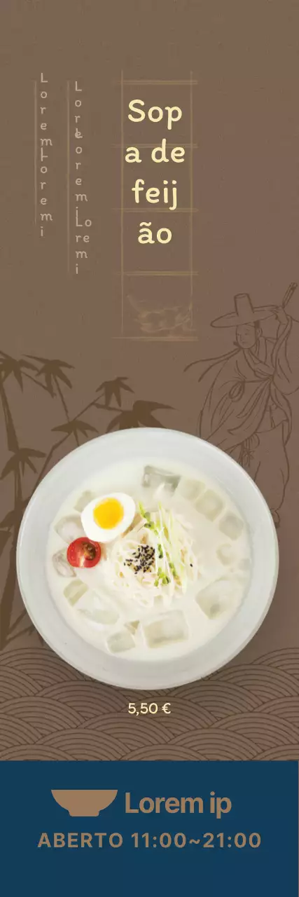  Menu de verão com fundo castanho escuro e ilustrações orientais