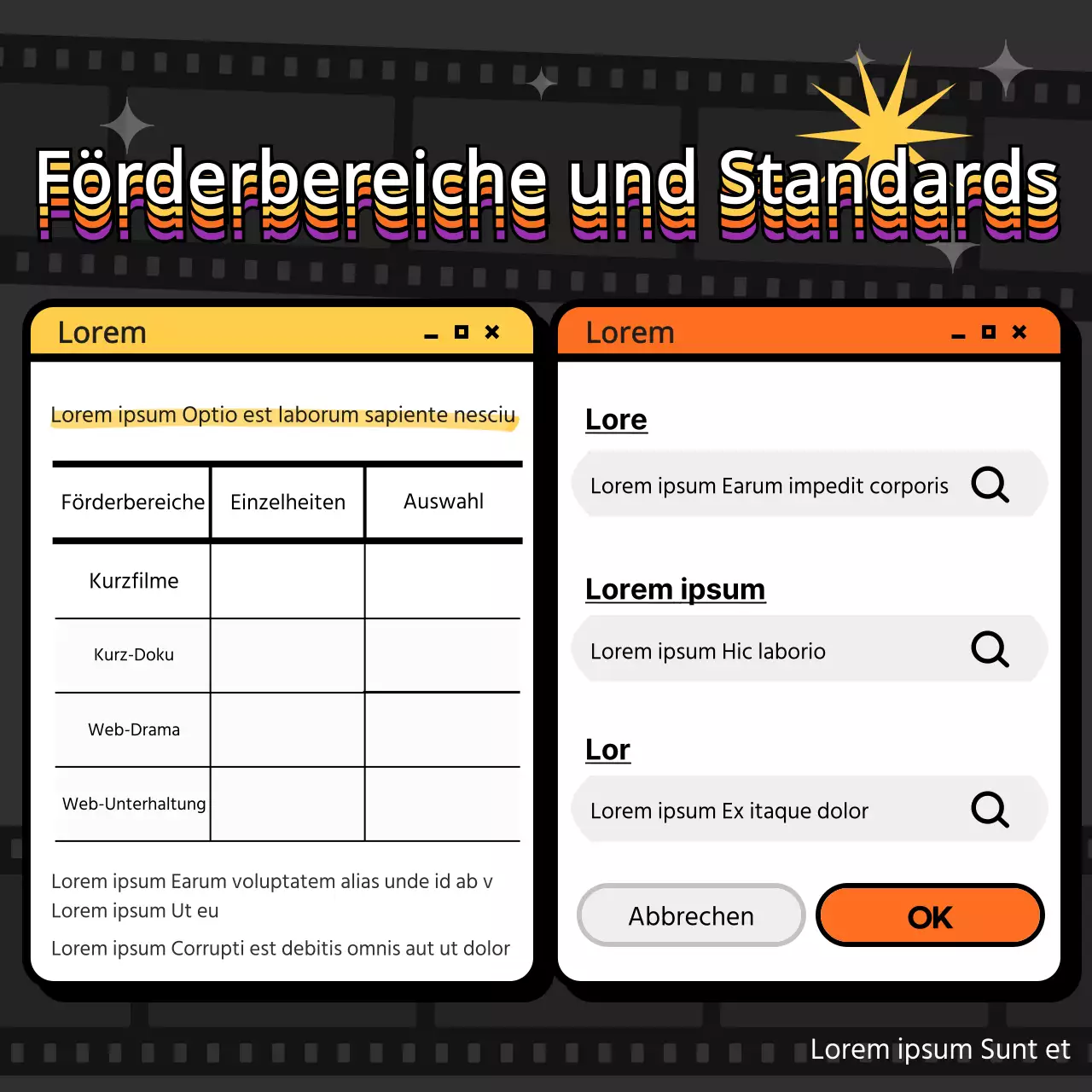 Wettbewerbsausschreibung im Retro-Web-Stil auf schwarzem Hintergrund