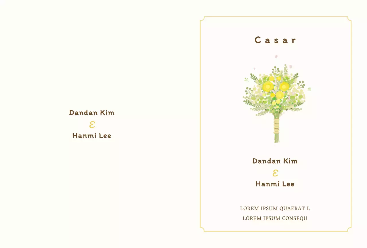 Postal com ilustração simples de um bouquet branco para convites de casamento