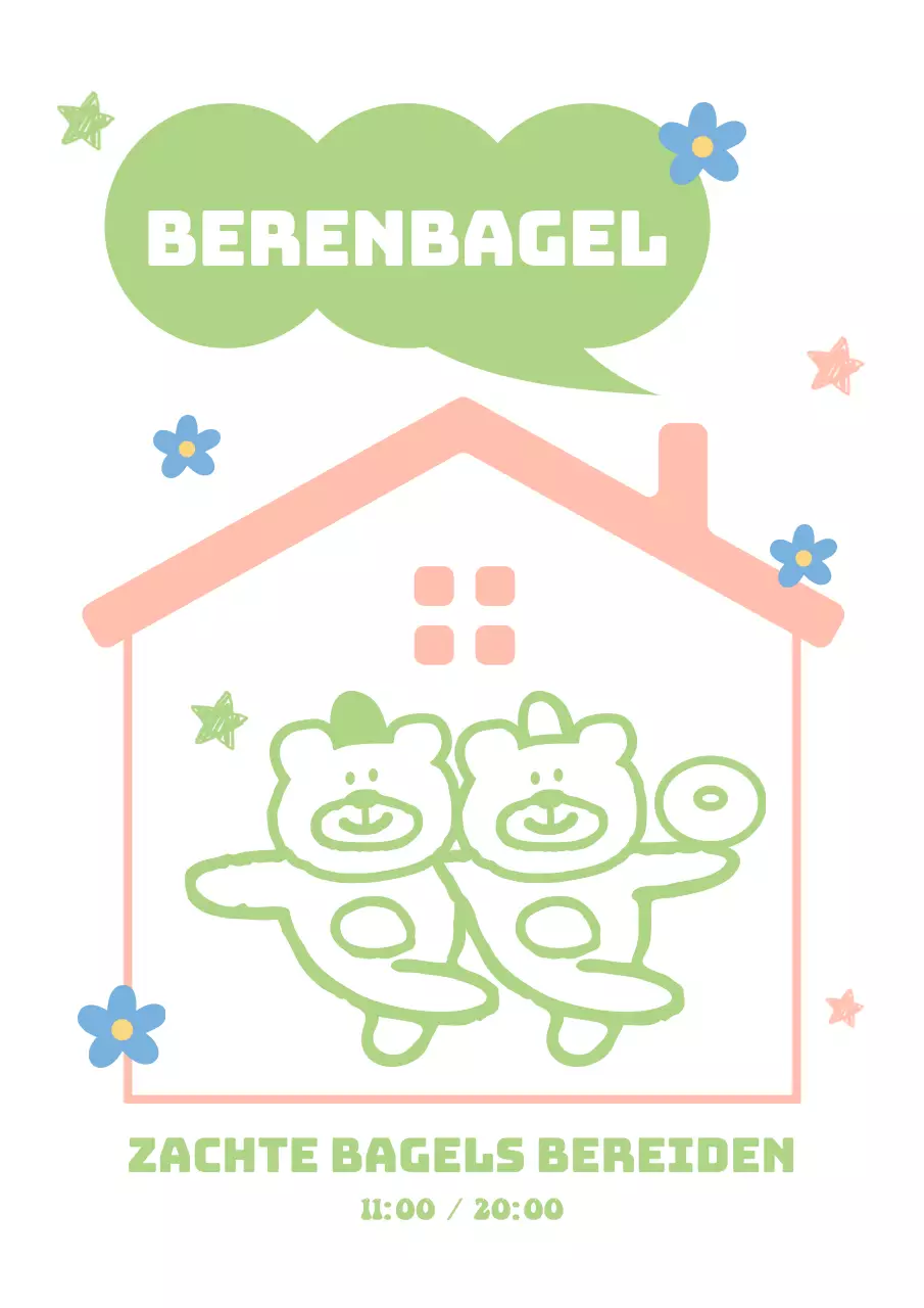 Bakkerij interieur sticker met schattige bagel beer illustratie