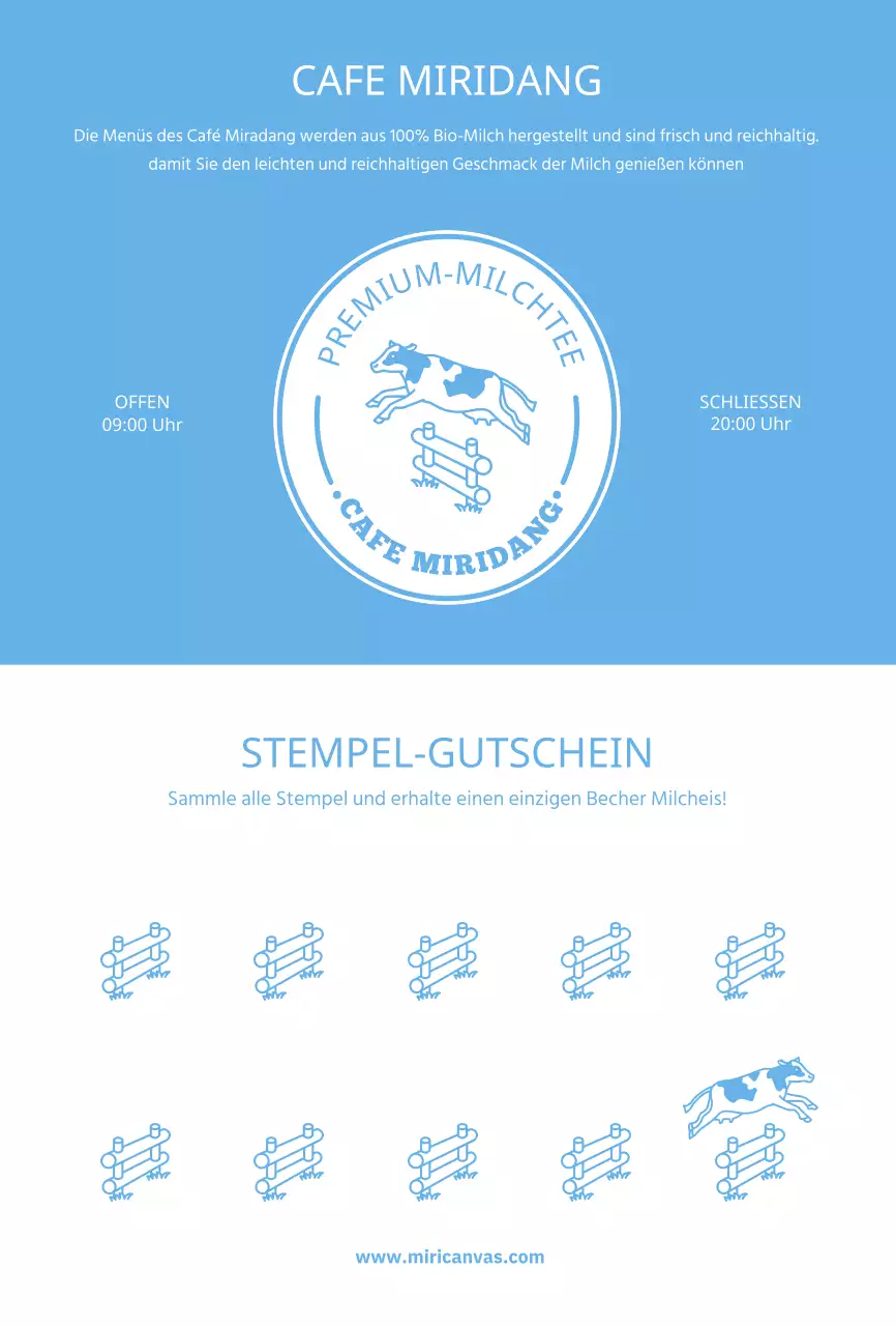 Hellblaue niedliche illustrierte Cafe gestempelte Postkarte mit Briefmarken