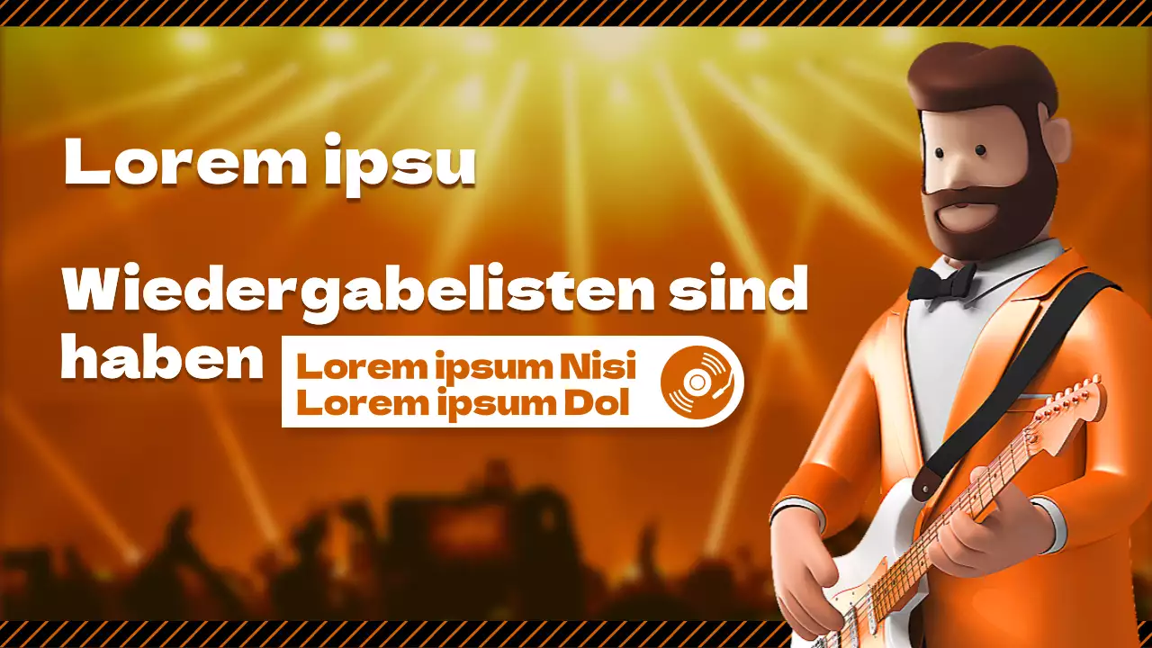 Orangefarbenes 3D-Charakter-Wiedergabelisten-Thema mit einem peppigen Konzept