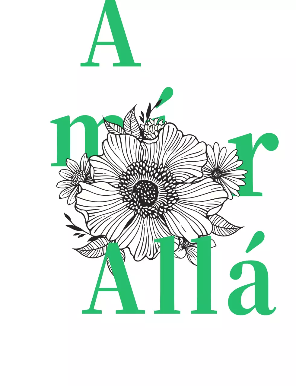 Merci Camiseta personalizada con logo blanco y verde ilustración floral