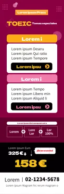 Énfasis en el texto en rojo Evento especial TOEIC ordenado Promoción escolar