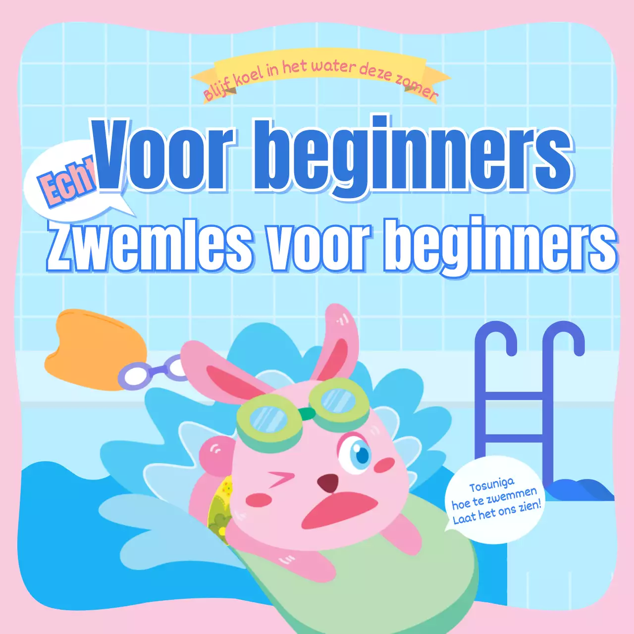 Kinderzwemmen in roze en lichtblauw CardNews