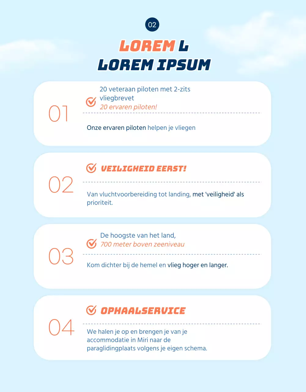 Detailpagina paragliding met oranje accenten in SkyConcept
