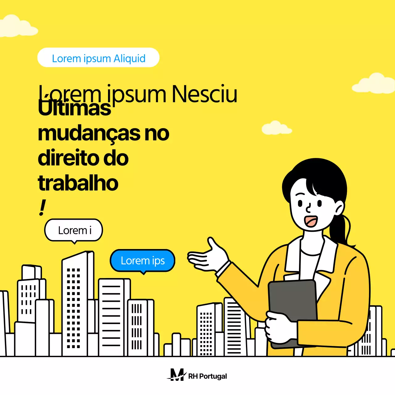Ilustração amarela Conceito Alteração da legislação laboral Lei da igualdade de género Guia