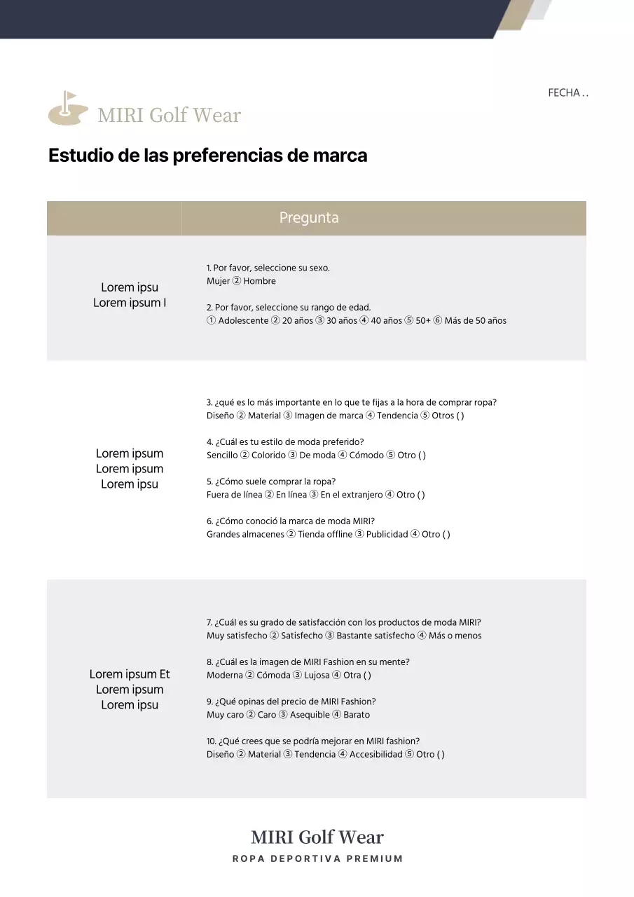Investigación sobre las preferencias de las marcas de ropa de golf por el gris oscuro y el beige