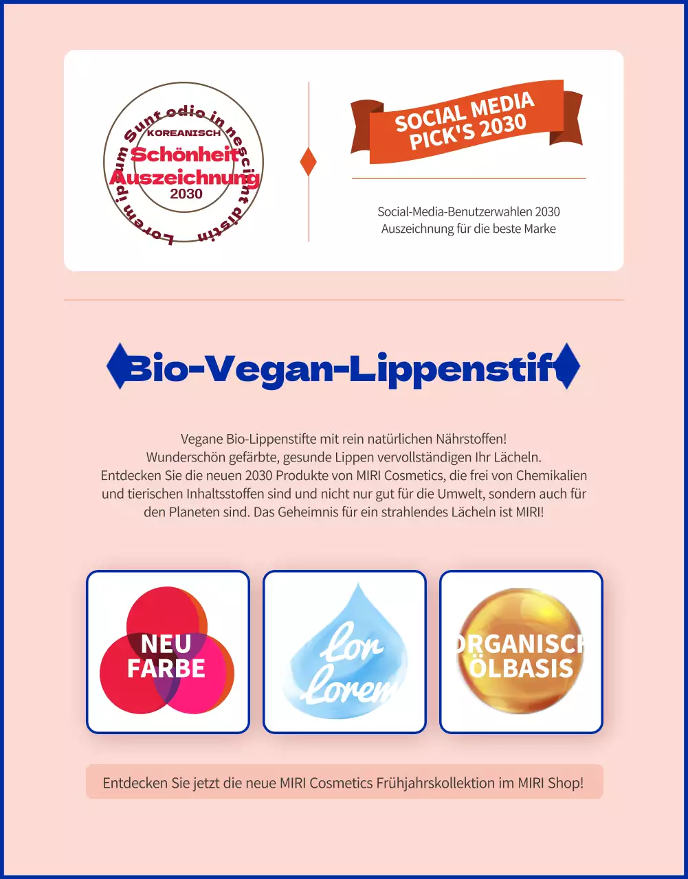 Förderung leuchtender Lippenstifte mit rosa-orangen Farbakzenten