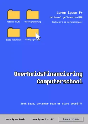 Ontwikkelingsprogramma schoolpromotie met blauw retro computerscherm concept