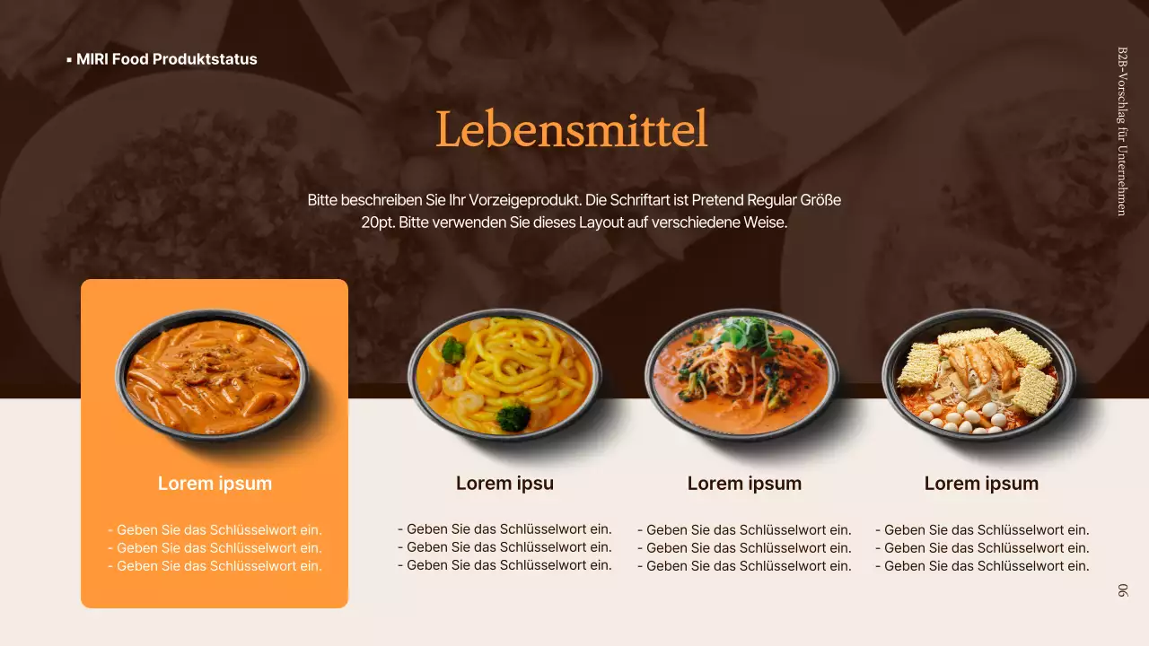 B2B-Vorschlag für ein neues Lebensmittelprodukt in Braun und Orange