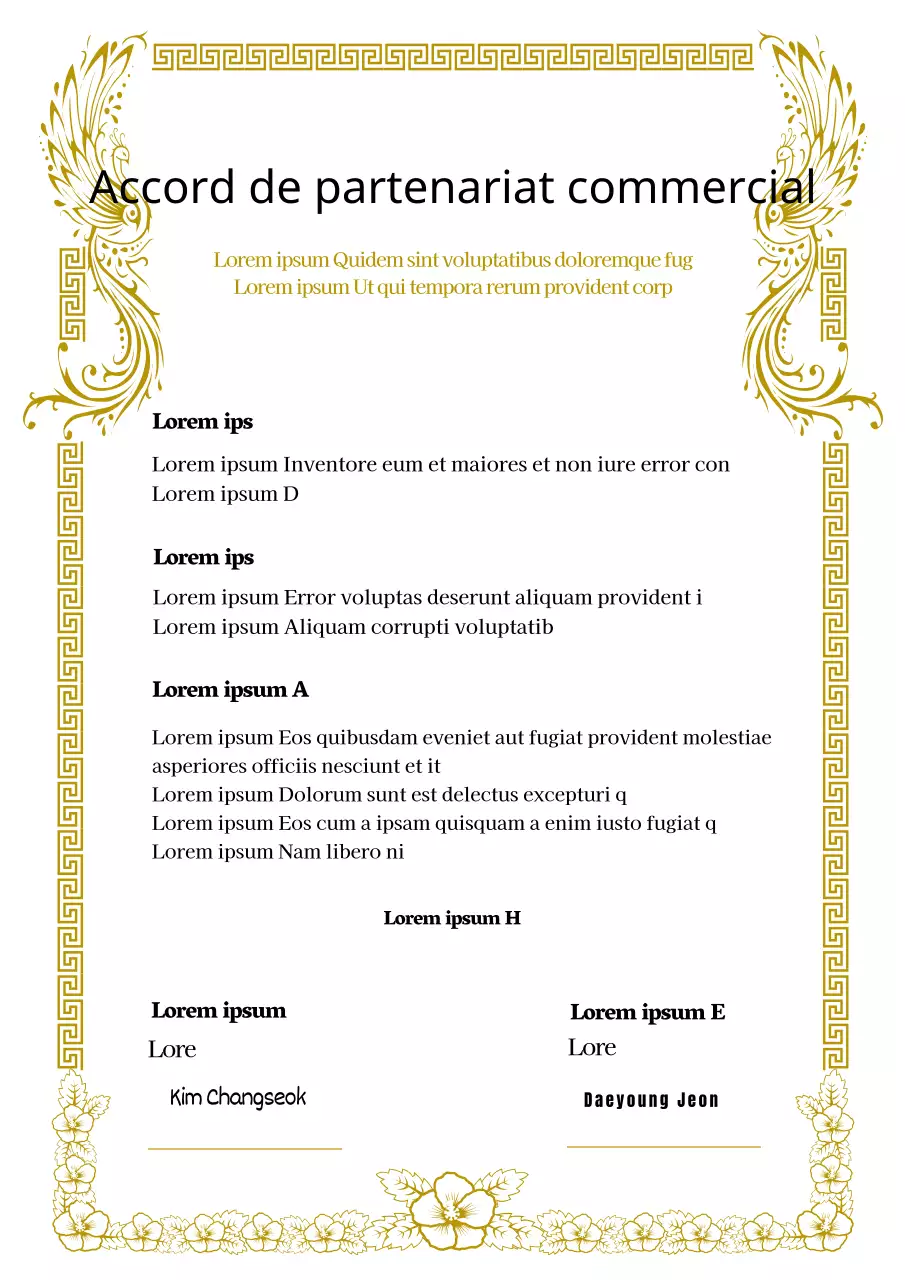 Un accord de partenariat haut de gamme avec un phénix d'or et une fleur infernale