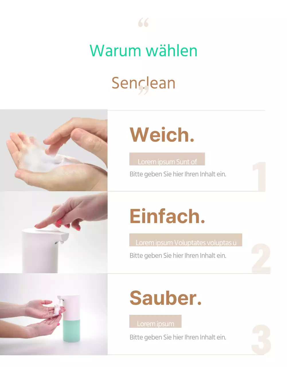 Einfache mintfarbene Sensor-Handdesinfektionsmittel-Elektronik-Verkaufsseite