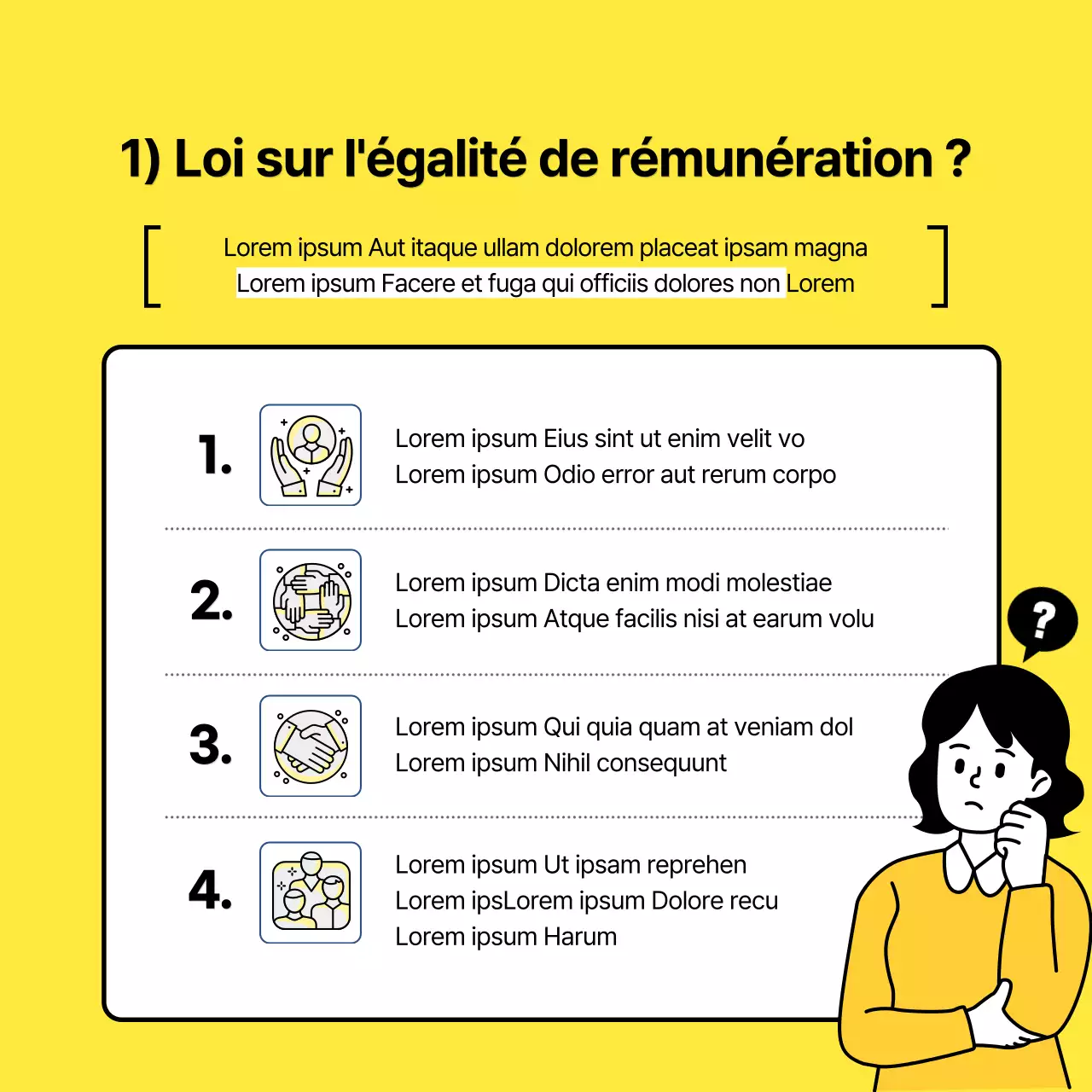Illustration jaune Concept Modification du droit du travail Loi sur l'égalité entre les hommes et les femmes Guide