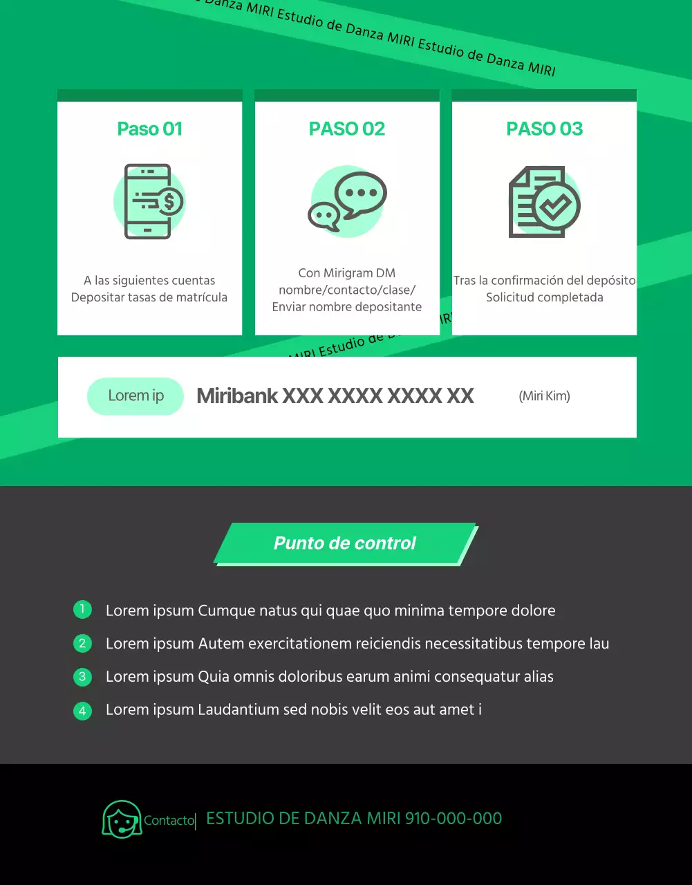 Detalles de la clase emergente de danza en colores negro y verde