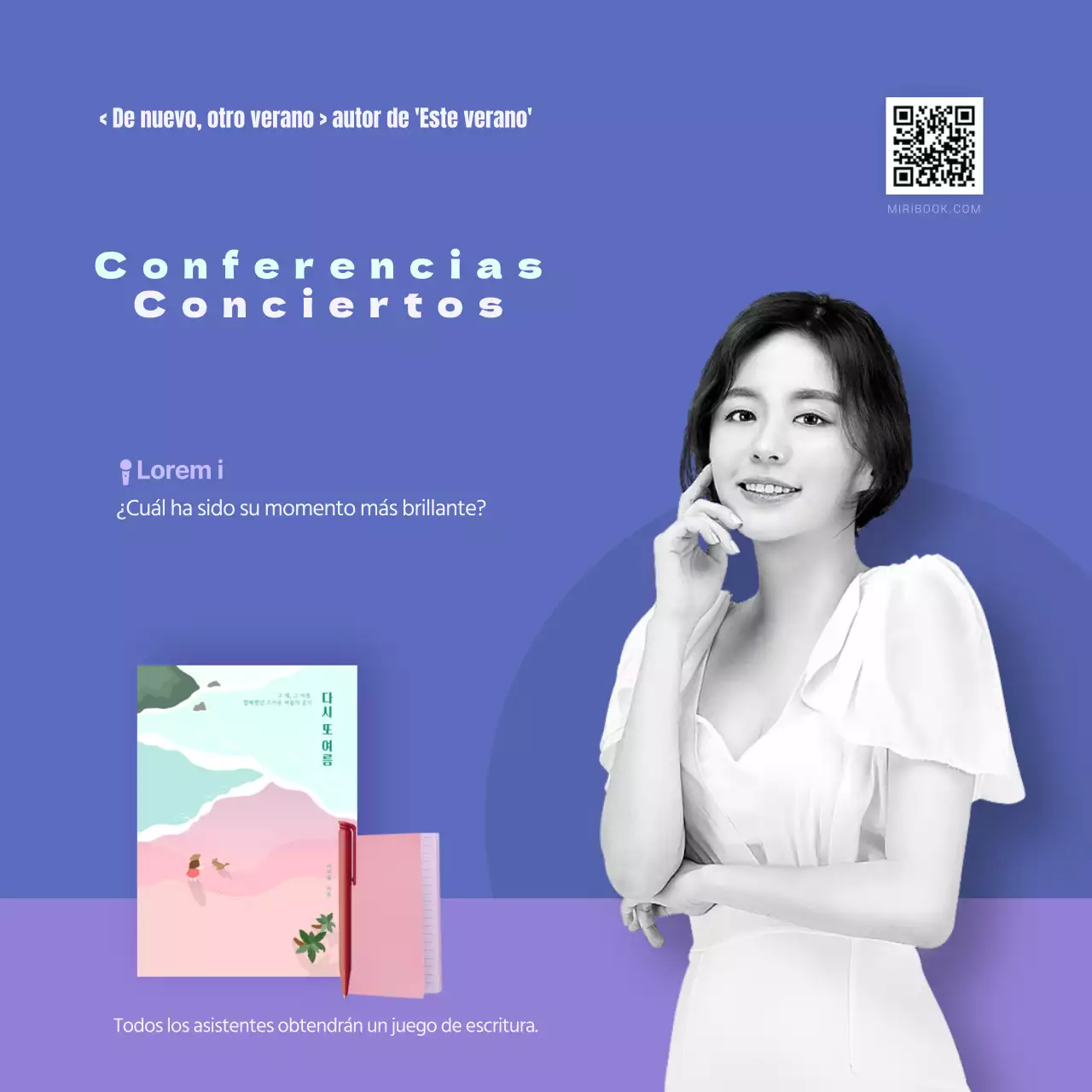 Tarjeta de concierto Booktalk en azul y moradoDiseño de noticias