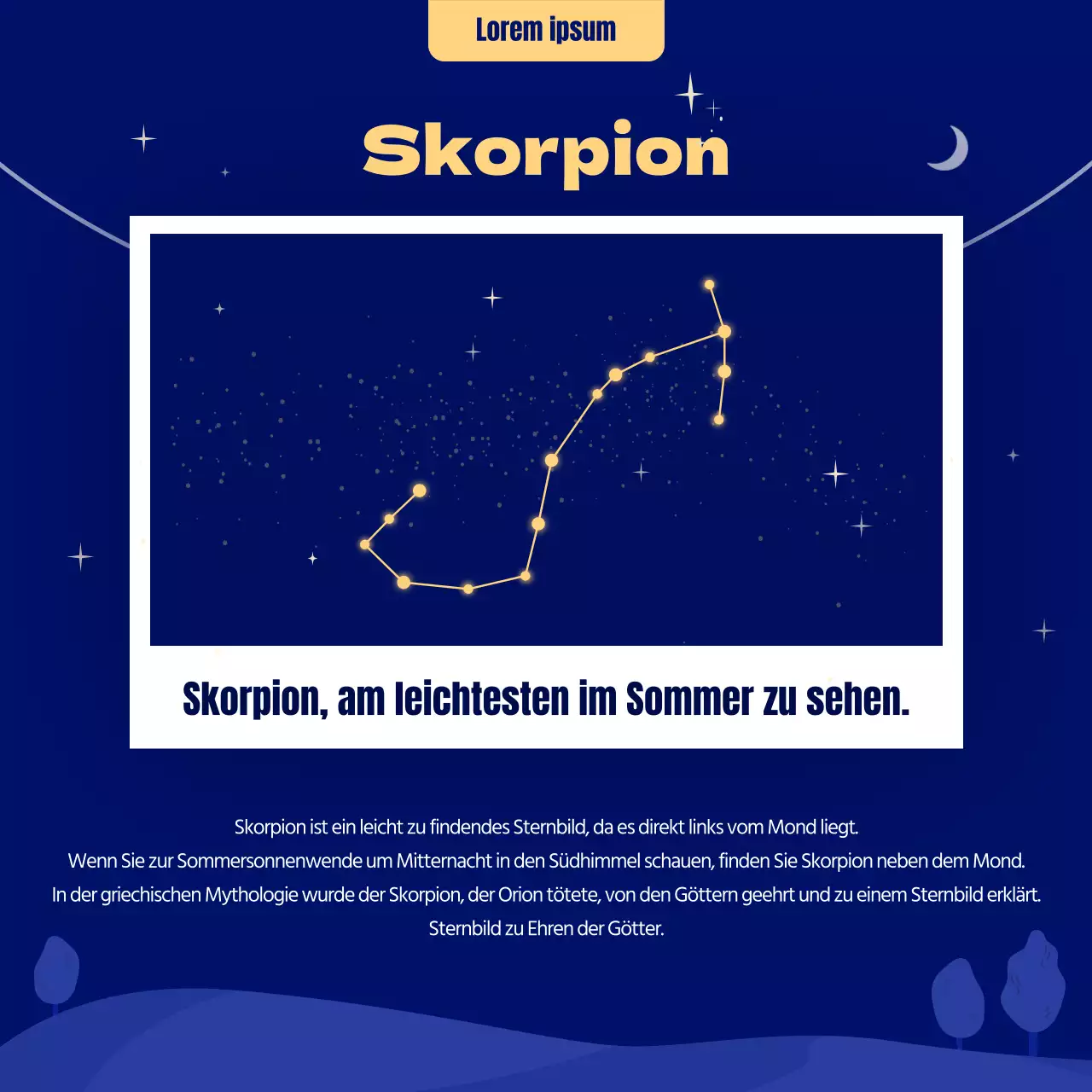 Illustriertes Sommerhoroskop in blau und gelb CardNews