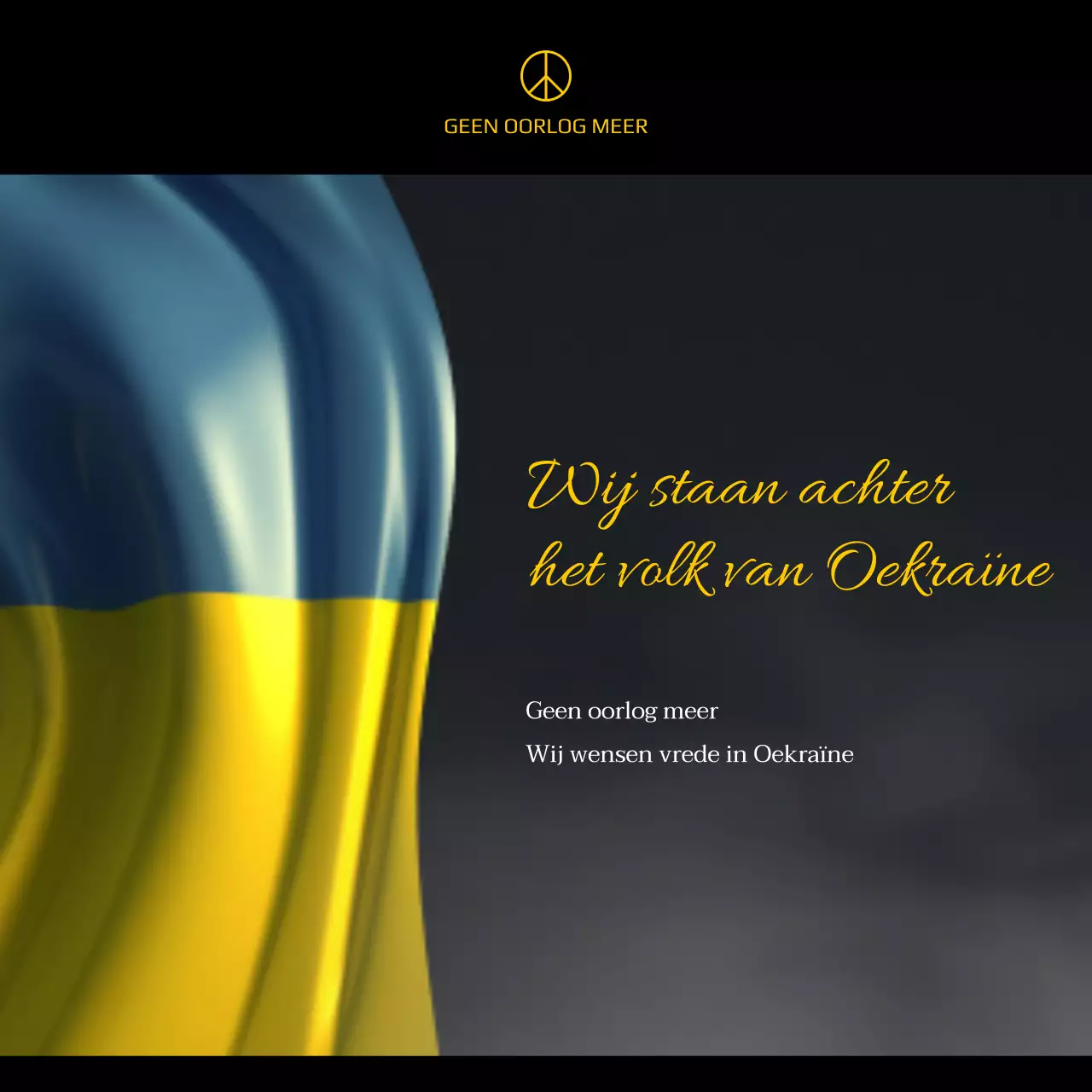 Blauw met gele anti-oorlog vredesboodschap