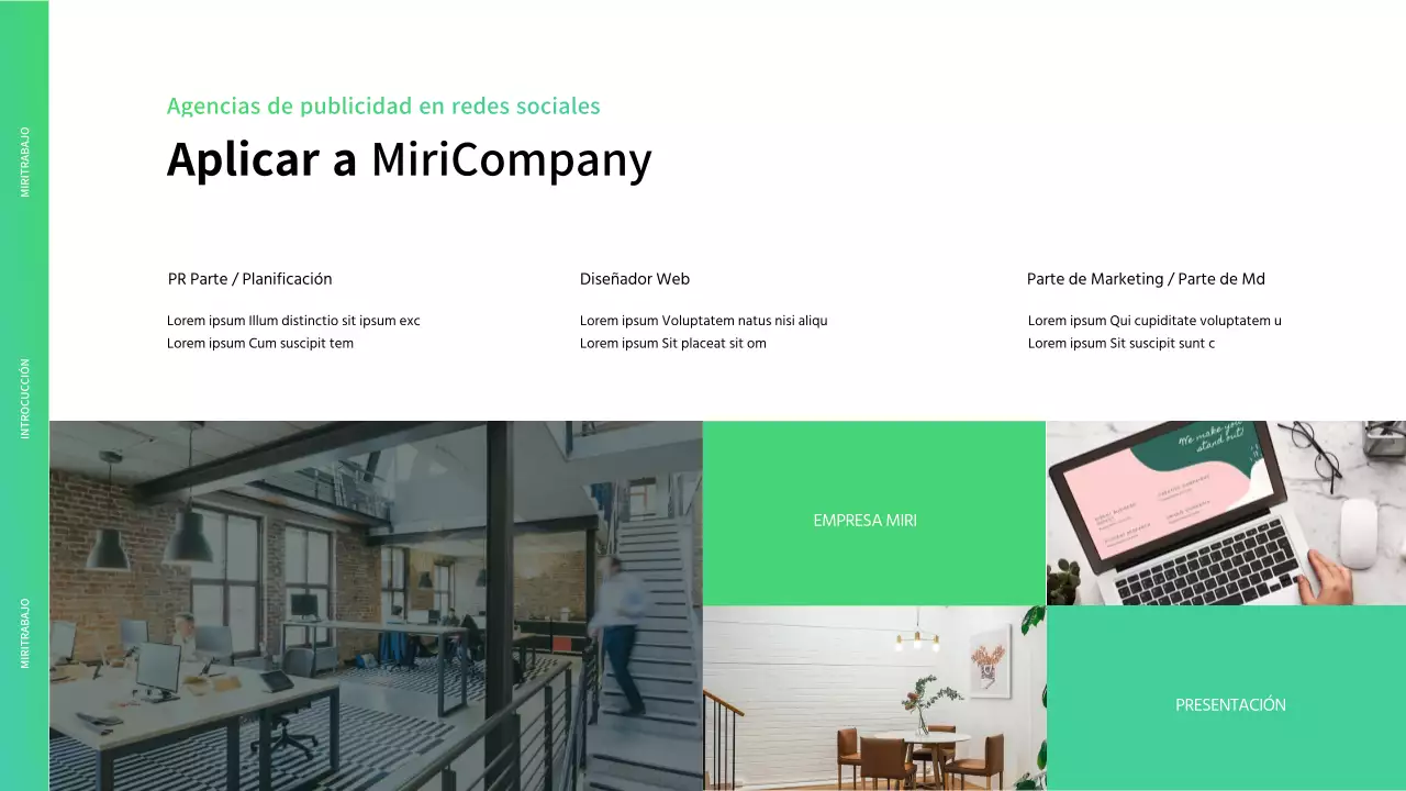 Membrete verde y blanco de agencia de publicidad