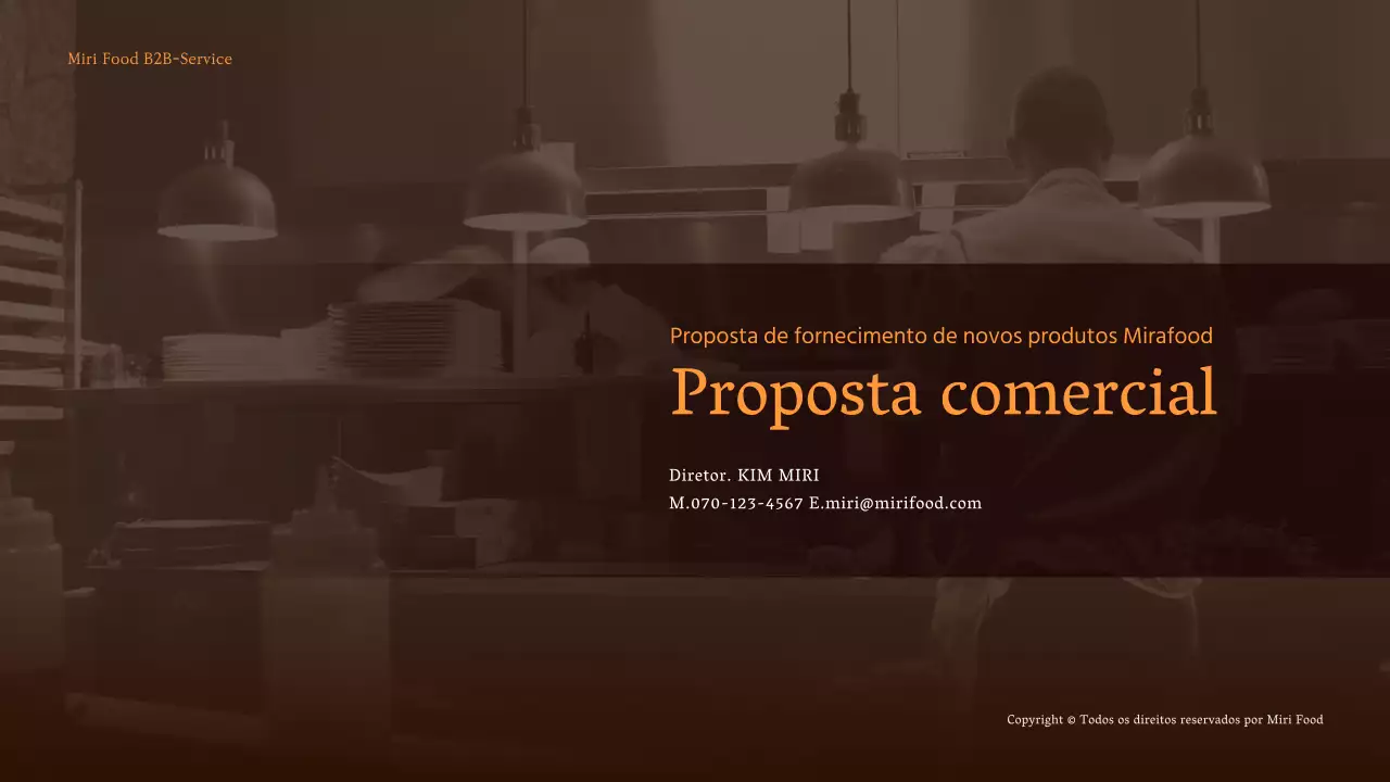Proposta B2B para um novo produto alimentar em castanho e laranja